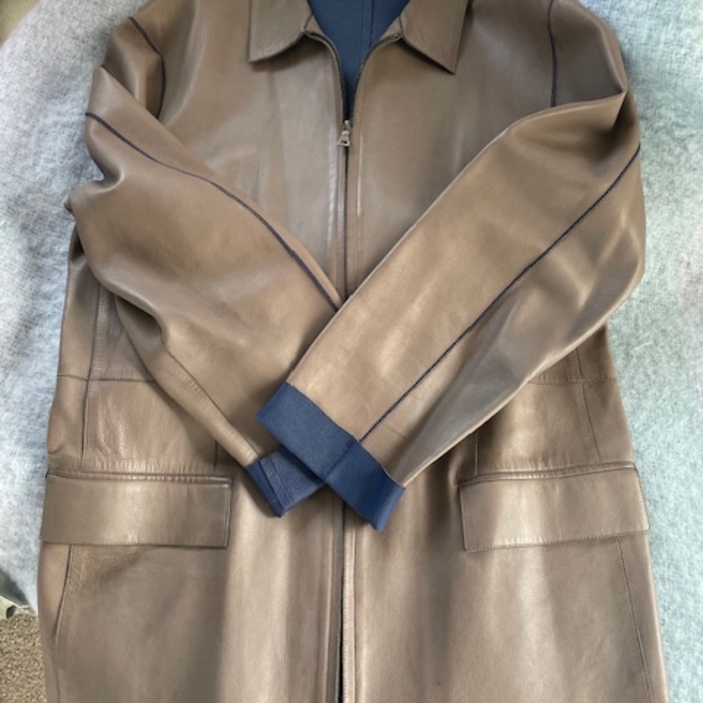 Womens Vintage Jill Sander Leather Jacket Duster Car Coat Beige Size Medium